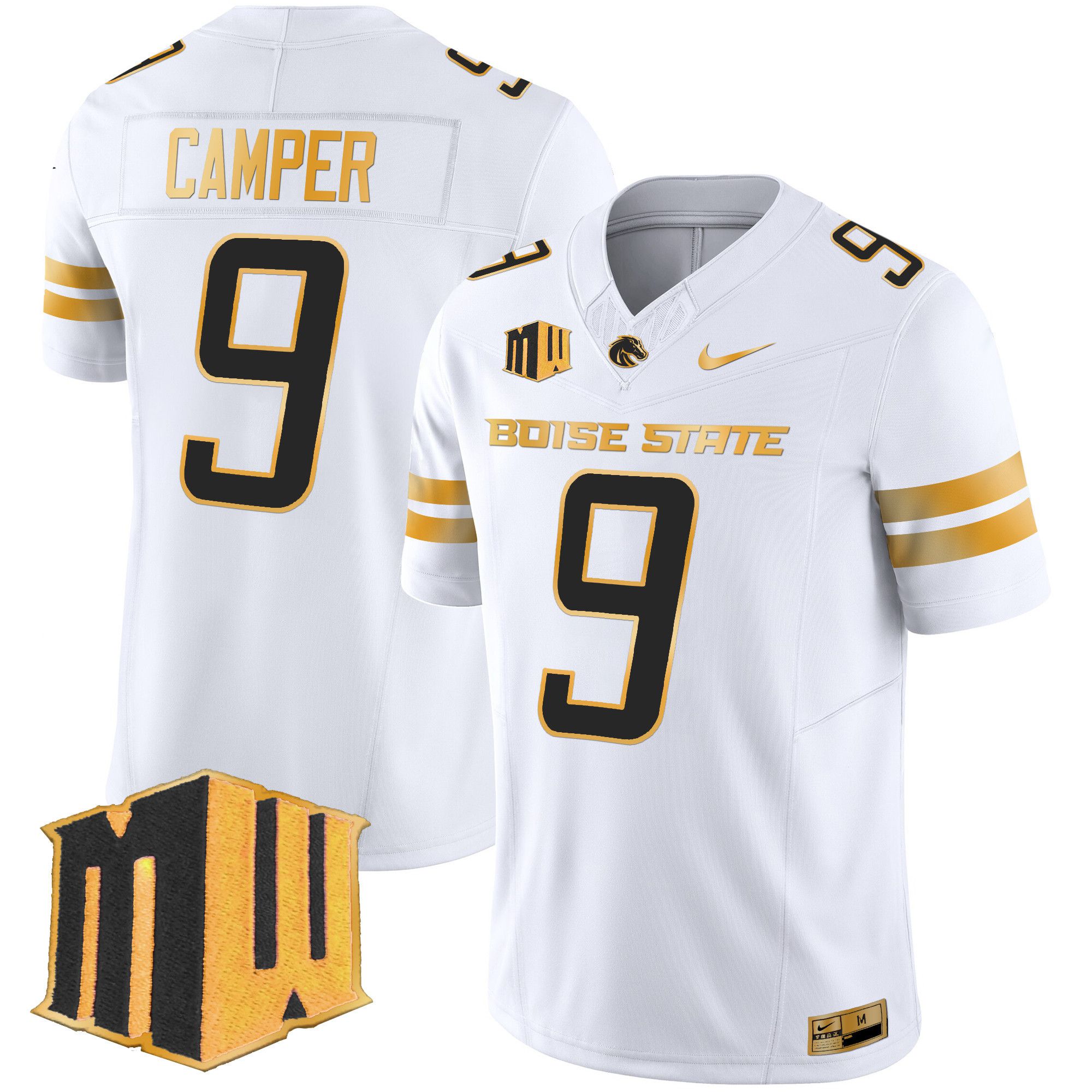 Men Boise State Broncos #9 Camper White Nike 2024 Gold Vapor Limited NCAA Jersey->->NCAA Jersey